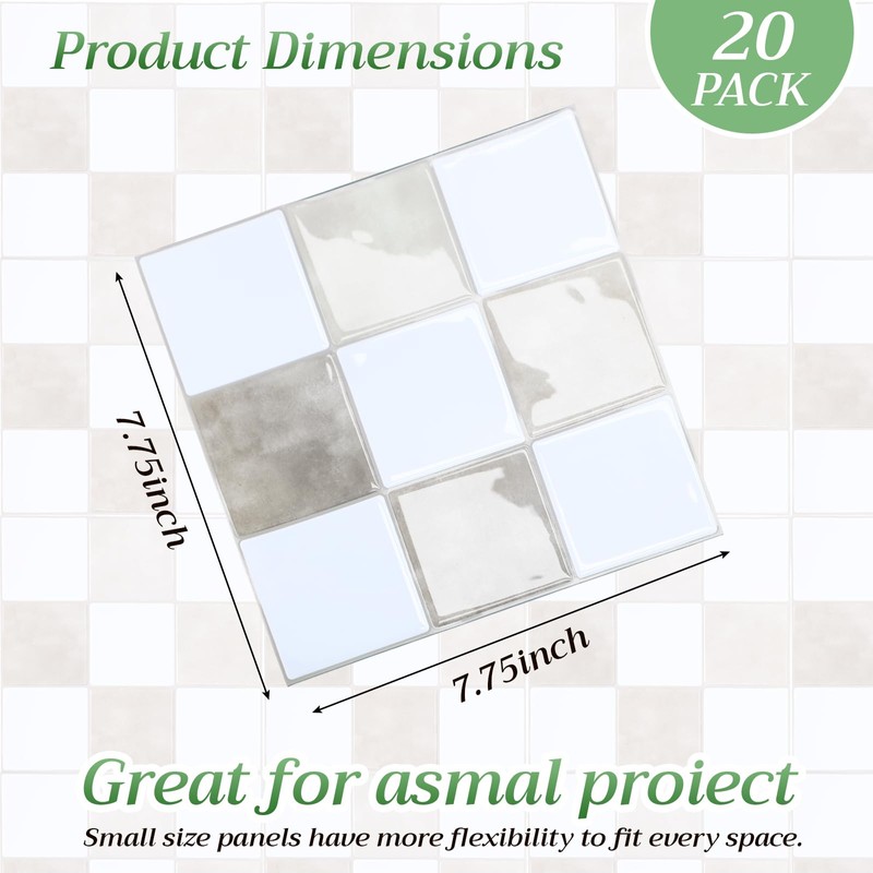 Nuanchu 20 Pcs Peel and Stick Backsplash 7.75" x 7.75"