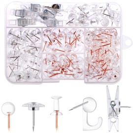 Utron 235 Pcs Push Pins Set, Clear Push Pins, Thumb Tacks, Tacks, Push Pins for Bulletin Board, Wall, Cork Board, Clear Thumb Tacks (5 Style) | Utron