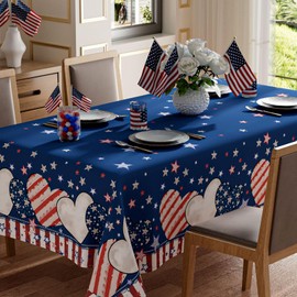 XCHI Stripe Stars Love Heart America Patriotic 4th of July Memorial Day Independence Day Tablecloth Square Washable Table Covers for Home Party Decorations 60x60 Inch