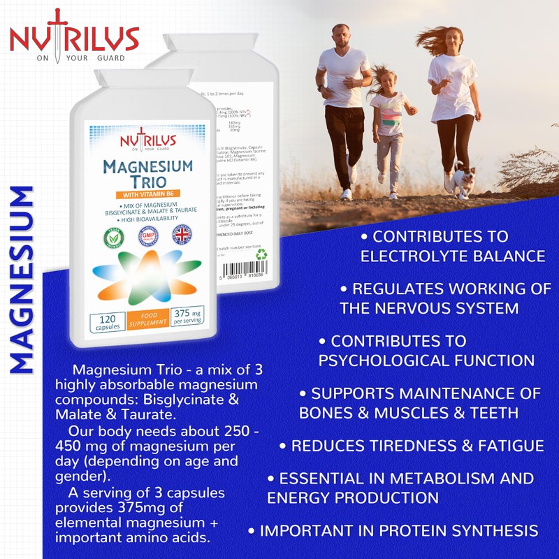 Magnesium Trio Complex 120 Capsules 375mg per Serving - Magnesium