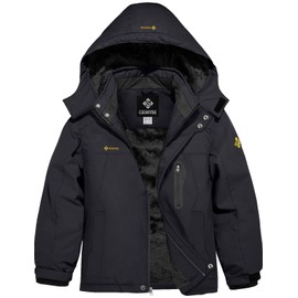 GEMYSE Boy's Waterproof Ski Snow Jacket Hooded Fleece Lined Windproof Winter Jacket (Black,14/16)