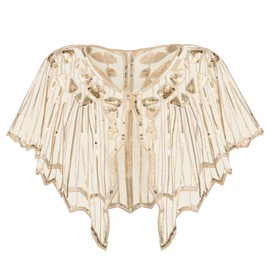 SWEETV Women's 1920s Shawl Wraps,Sequin Beaded Flapper Evening Shawls for women Formal/Party/Wedding/Formal/Harlem night,1920s Accessories for Women,Beige
