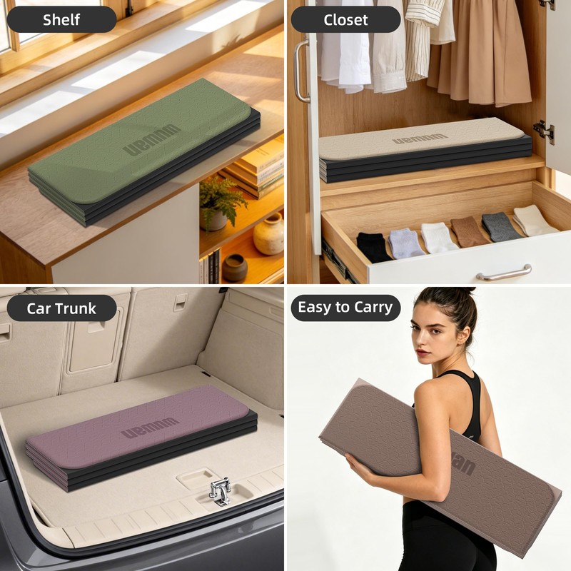 WUWAN TPE Yoga Mat Foldable 8mm Thick Light Non-Slip for