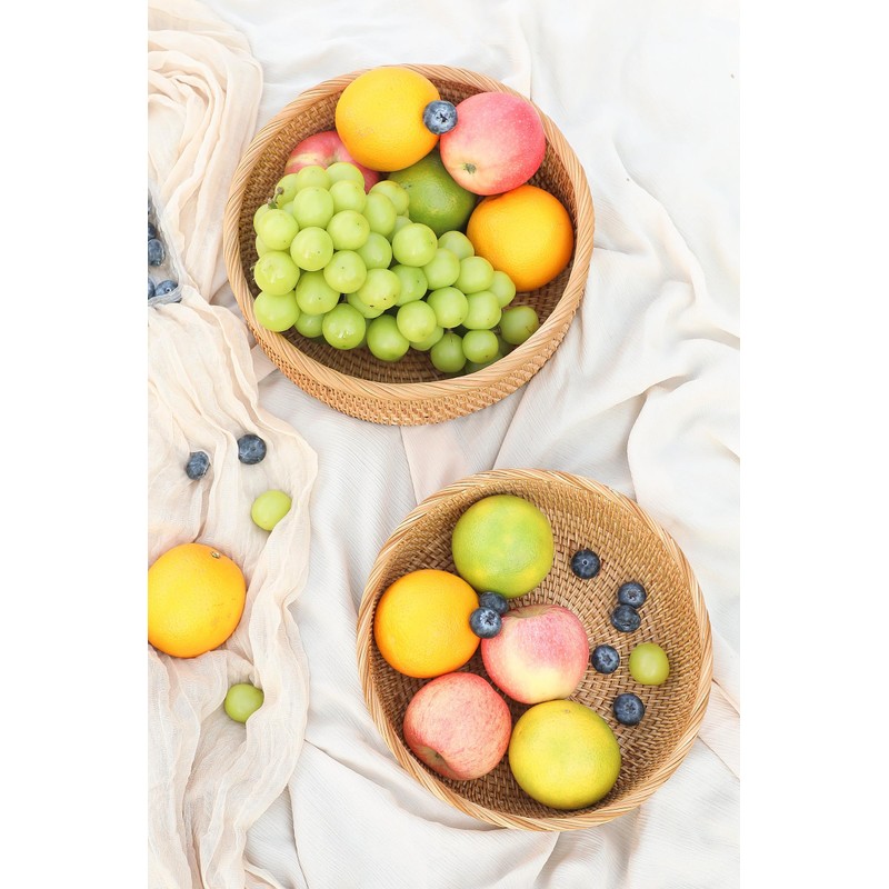 HITOMEN Handmade Rattan Bread Baskets Round Wicker Fruit Serving Storage