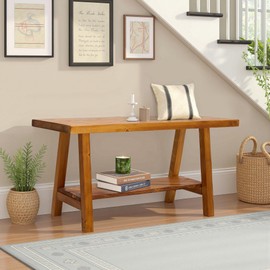 Warmiehomy Solid Wood Bench, 30” Rustic Farmhouse Entryway Bench for Living Room Dining Room Hallway Closet Room, Indoors & Outdoors Bench