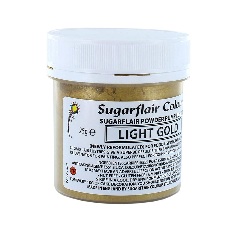 Sugarflair Light Gold E171 Free Edible Glitter Dust Powder Pump