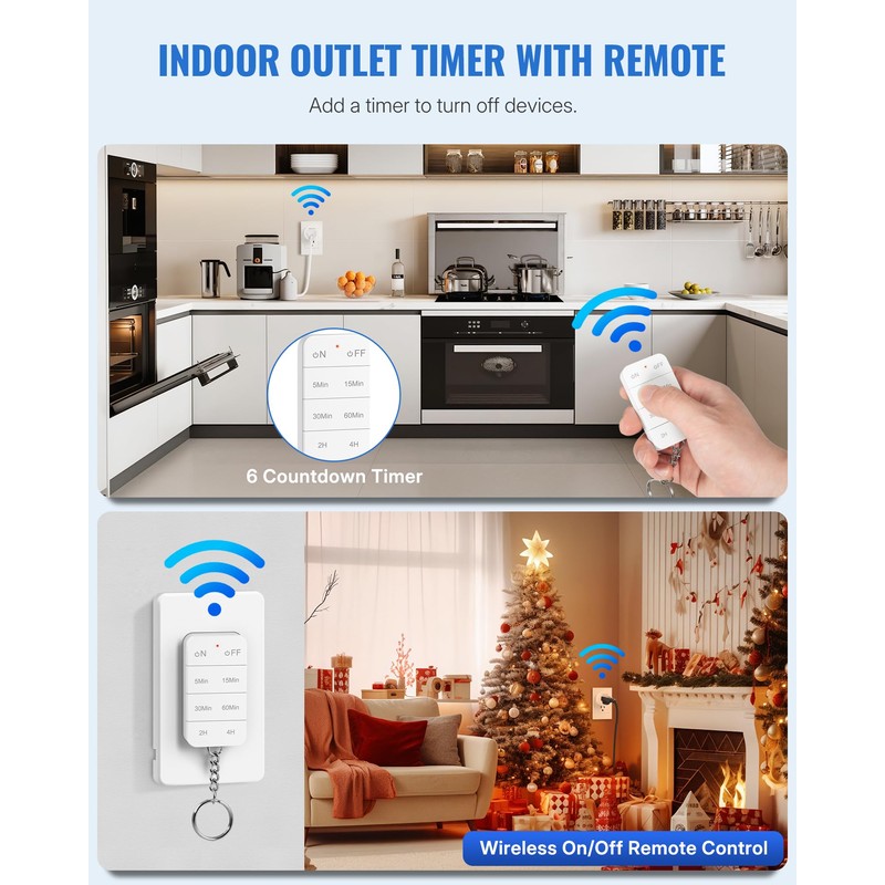 Remote Control Outlet with Timer, WILAWELS Indoor Outlet Timer with
