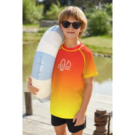 BesserBay Boys' Short-Sleeved Crew Neck UV Shirt Rash Guard UPF 50+ Swimming Shirt Children's Swimming Shirt 110-160, orange yellow