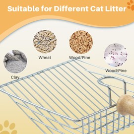 Thirdream Stainless Steel Cat Litter Scoop-Heavy Duty Litter Scoope with Comfortable Wood Grip, Metal Cat Litter Scoop with Holder, Easy Sifting, Non-Stick and Easy Cleaning