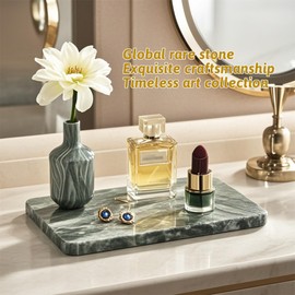 Marmor Real Natural Marble Bathroom Tray for Perfume, Candles, Jewelry Stone Vanity, Bathroom & Kitchen Counter Organizer and Home Decor (Roman Green)