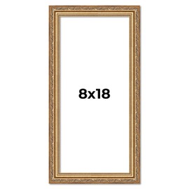 Poster Palooza 8x18 Traditional Antique Gold Complete Wood Picture Frame with UV Acrylic Plexiglass, Foam Board Backing & Hardware Included