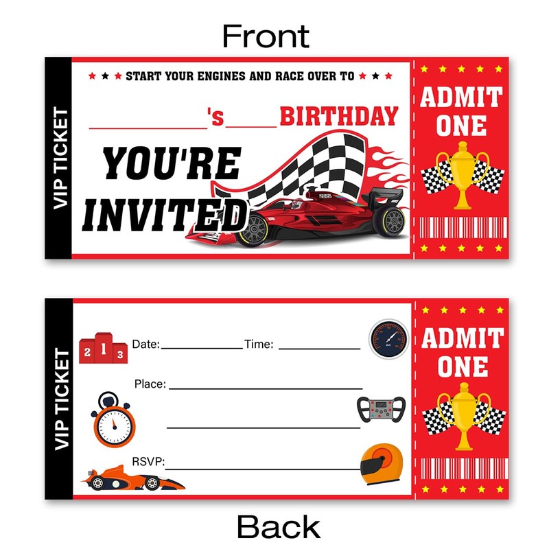 VAHATAN Car Racing Birthday Party Invitations 20 Pack Red Car