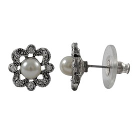 Isaac Kieran Rhodium Finish Faux Pearls and Crystals Stud Earrings