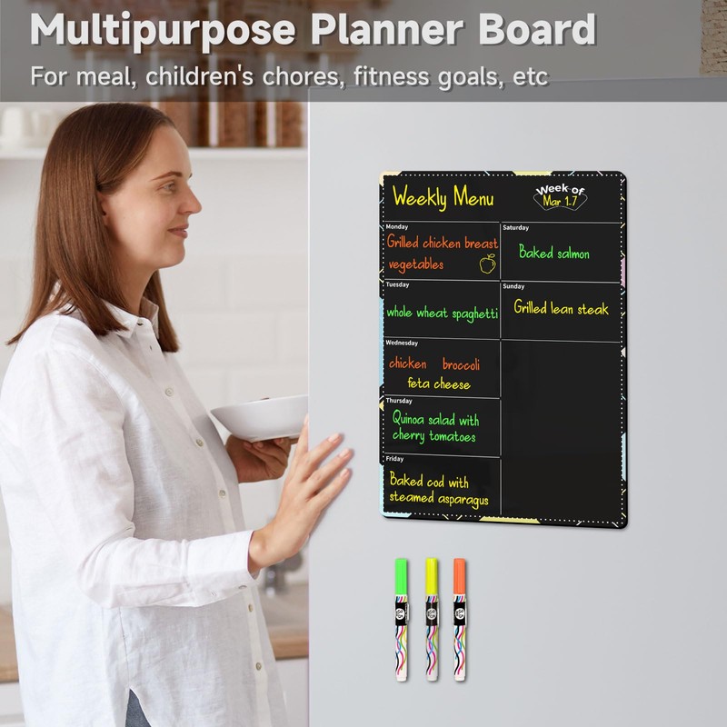 CUHIOY Weekly Meal Planner Blackboard for Fridge, 42x30 cm Magnetic