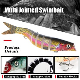 Atibin Multi Jointed Fishing Lure Topwater Slow Trout Bass Bait Sinking Lifelike Saltwater Fishing Lures Bionic Freshwater Realistic Set C2-5.3",0.74oz