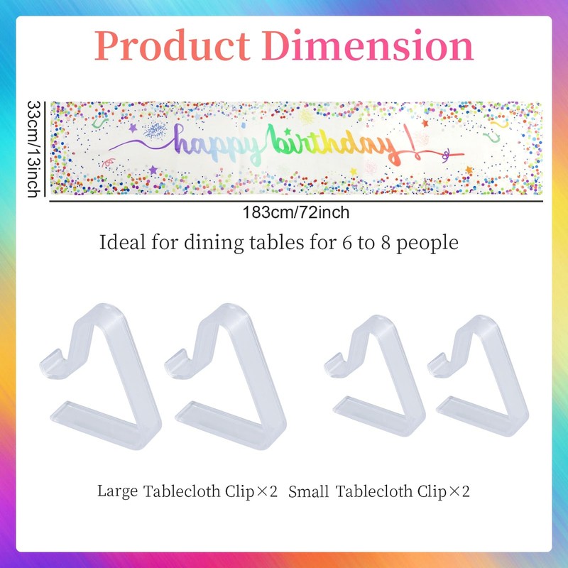 Birthday Table Runner, Colourful Dot Birthday Tablecloth with 4 Tablecloth