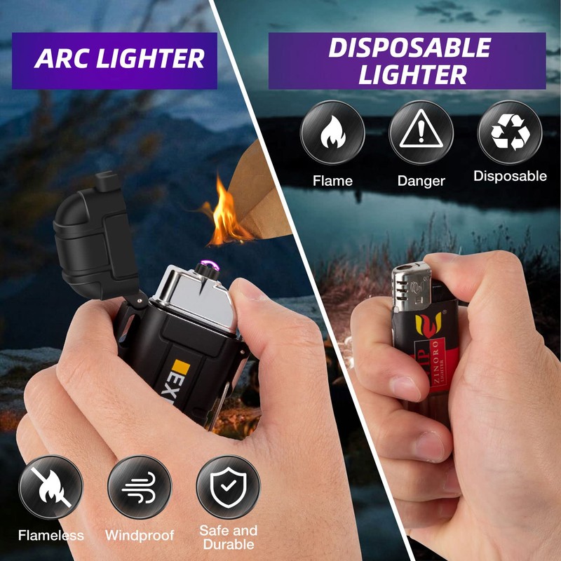 LcFun Waterproof Electric Dual Arc Lighter USB Type C Rechargeable