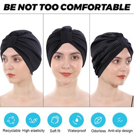 Women's Swimming Cap, Retro Swimming Cap, Elastic Turban Bathing Cap, Pleated Swimming Cap, Swimming Cap for Long Hair, Women, with Ear Plugs, Nose Clip Set