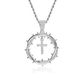 HELLOICE Crown Of Thorns with Cross Nails Pendant Iced Out Necklace for Women and Men 18K Gold Plated 5A CZ Necklace