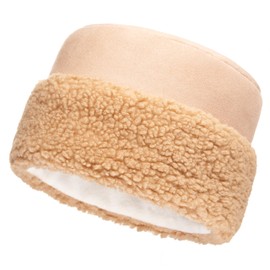 Futrzane Women's Beige Sherpa Trim Hat - Winter Hats - Suede Hat with Sherpa Fleece (S)