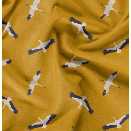 Soimoi Gold Cotton Poplin Fabric Flying Stork Bird Print Fabric by the metre 56 Inch Wide