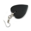 Black Wood Heart Drop Earrings - 60mm L