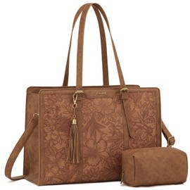 LOVEVOOK Laptop Bag for Women Vintage Leather Work Tote 15.6 inch Large Capacity Computer bag with Clutch Purse for Office, Travel, Casual