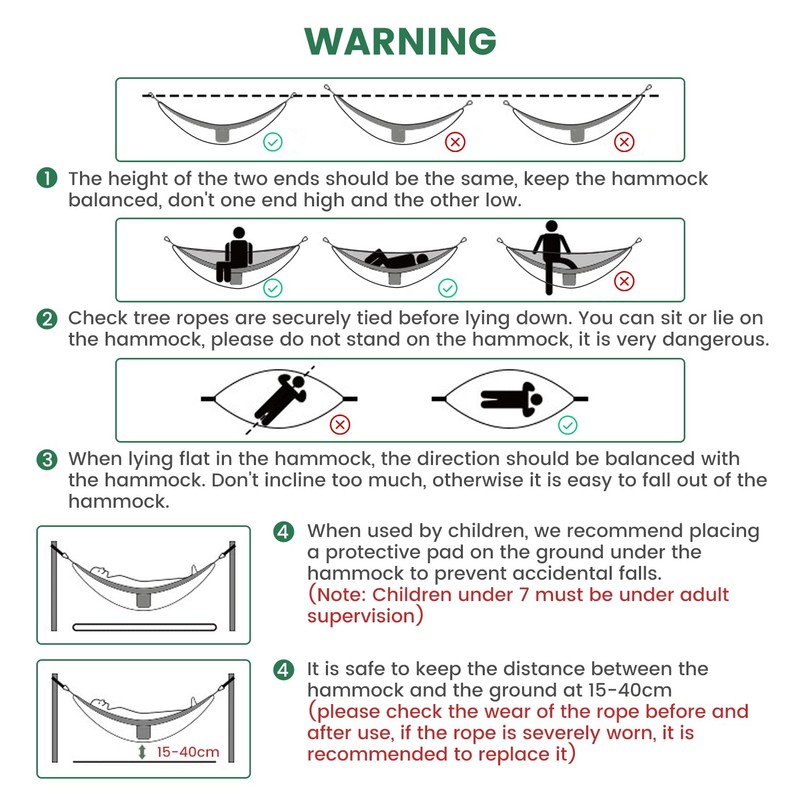 Camping Hammock, Single Hammock Premium Quality Nylon with 2 Tree