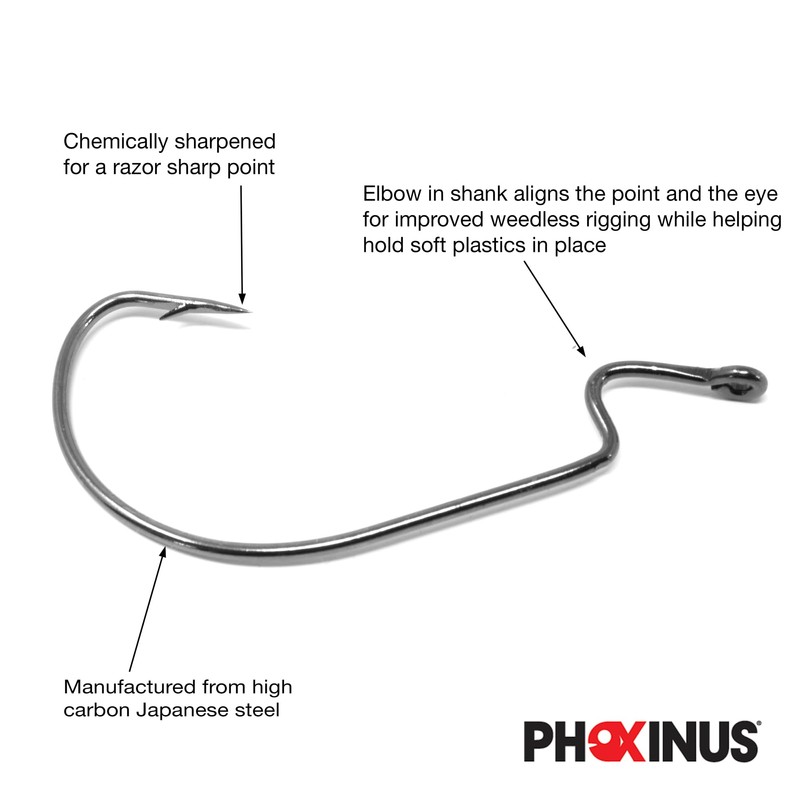 Phoxinus EWG Offset Worm Hooks - Weedless Fishing Hooks -