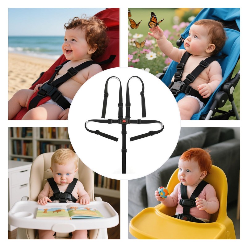 Universal Baby 5-Point Harness Belt, Adjustable Safety Strap for High