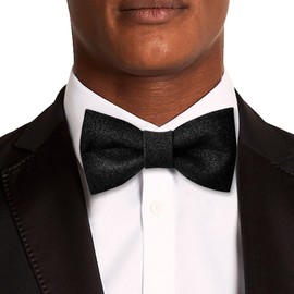 Men's Plain Color Pre-tied Bow Tie and Pocket Square Set | Glitter Sparkling Bow Tie set for men and women | CK Bow Tie (Black)