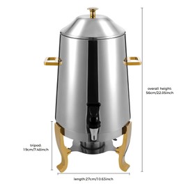 3.5 Gallon Hot Beverage Dispenser Coffee Chafer Coffee Dispenser Stainless Steel Coffee Urns Hot Drinks Dispenser With Fuel Tray For Milk Coffee Tea Water Juice 10.63X10.63X22.05In (Silver, Gold)