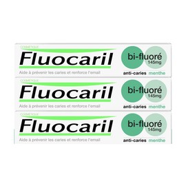 Fluocaril Kosmetik – Zahnpasta gegen Karies, Bi-Fluoré 145 mg Minze – verstärkte Emaille, starke Zähne, nachgewiesene Wirksamkeit, frischer Atem – 3 x 75 ml