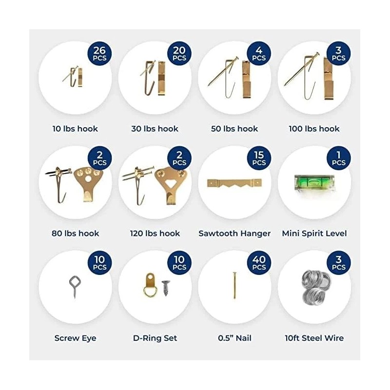 Pickily 225 Piece Picture Hanging Kit Photo Hangers