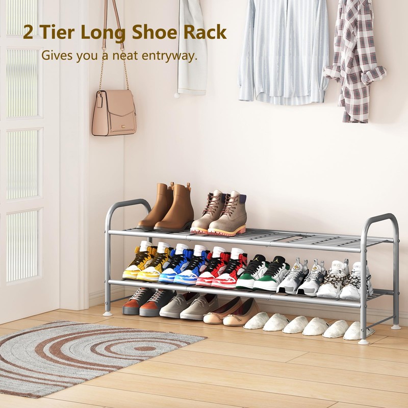 LINZINAR Shoe Rack 2 Tier Storage Organizer for Closet Entryway