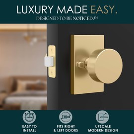 Mega Handles Laura Gold Privacy Door Knob - 1 Pack Reversible Interior Gold Door Knob, Heavy Duty Bed and Bath Door Knobs with Privacy Lock, Fits All Standard Door Sizes - Satin Brass