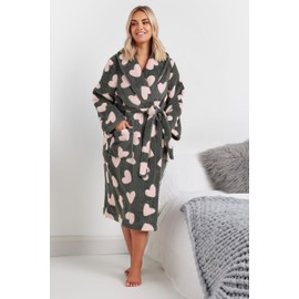Yours Curve Love Heart Shawl Collar Dressing Gown - Women's - Plus Size Curve