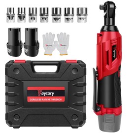 DICN Mini Cordless Ratchet Wrench Set 40N.m 3/8" 12V Power Electric Ratchet with 2-Pack 1500mAh Batteries and Charger Lightweight Rechargeable Ratchet Wrench Kit 7PCS Sockets ＆ LED Working Light, Red