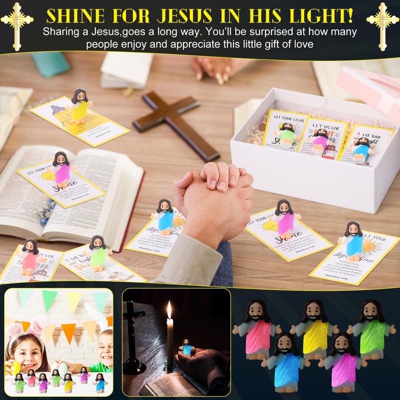 CroBlissful 30 Sets Mini Jesus Figurines Glow in The Dark