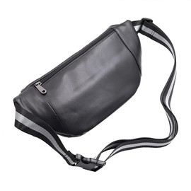 Vidlea Triple Pocket fanny pack Genuine Leather waist bag slim shoulder bag Hip Purse Adjustable Belt strap Casual Pouch Outdoor Day bag, Big Black,