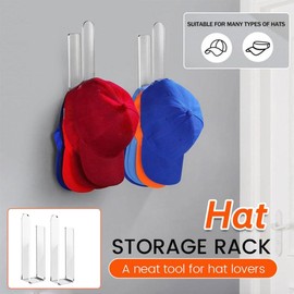Sturdy Acrylic Wall Mounted Hat Hook, Adhesive Acrylic Hat Hooks for Wall, Clear Hat Hooks, Multi-Purpose Hat Holder, Baseball Hat Organizer,Hat Hangers for Wall/Door/Closet (Clear,2Pcs)