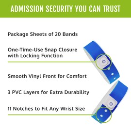 100 WristCo Royal Blue Vinyl Wristbands for Events – Extended Wear, Triple-Layer PVC Construction, Tamper-Proof – Premium Bracelets for Hospital ID, Concert Entry, Party, VIP Identification