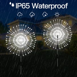 Solar Outdoor Lights, 4 Pack 120 LED Waterproof Solar Firework Lights are 8 Modes Decorative Sparkles Stake Landscape Light, Garden Copper Wire Firework Lamp for Backyard Lawn Patio Decor(Cool White)