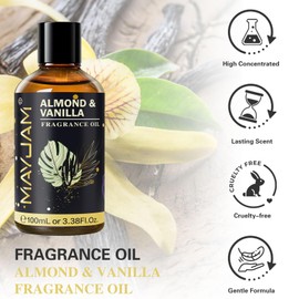 Almond & Vanilla Fragrance Oil Essential Oil, MAYJAM 3.38FL.OZ Almond & Vanilla Oil for Diffusers for Home, Long Lasting Scented Oils for Soap Candle Making - 100ML