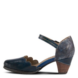 L'Artiste by Spring Step Parchelle Women's Hand Painted Leather D'Orsay Shoes | Adjustable Strap, Brushed Gold Buckle, 2.25" Heel - Elegant French-Inspired Design Navy Multi EU 37 / US 6.5-7