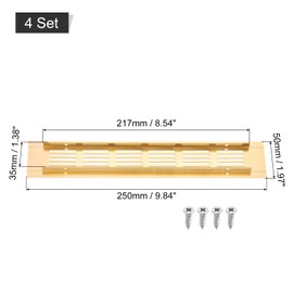 uxcell Air Vents Cover, 4Pcs 250 x 50mm - Aluminum Alloy Mesh Air Return Vent Cover, Rectangle Louvered Ventilation Grille for Shoe Cabinet Wardrobe (Gold)