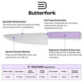 Butterfork 8 Inch Chef Knife, Forged High Carbon Stainless Steel & Ergonomic Handle Cooking Knife, Ultra Sharp Professional Kitchen Knife with Oak Sheath, Gift for Home Chefs
