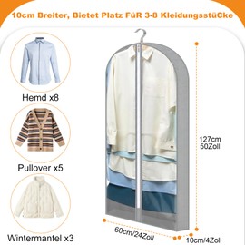 Dntorx Pack of 4 Garment Bags, 127 x 60 cm Garment Bags with 10 cm Side Gussets, Transparent Garment Cover with Zip, Garment Cover for Suit, Shirt, Dresses, Coat