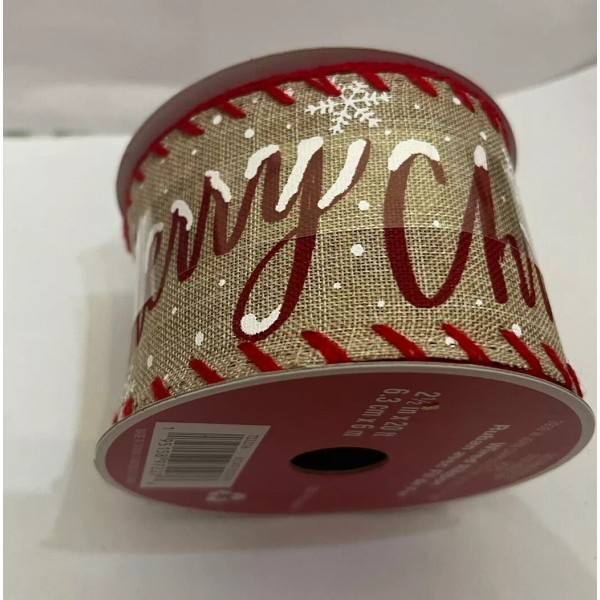 Celebrate It 2.5”x 20ft Wired Edge Ribbon. Merry Christmas Red