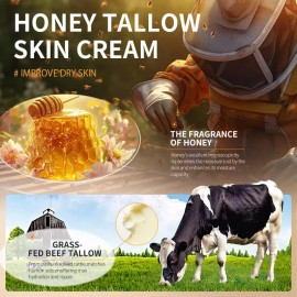 Grass-Fed Beef Tallow Balm with Raw Honey Natural Moisturizing Skin Cream Hydrating Body Balm Rich Moisture Support Antioxidant Skincare 3.88 oz Unisex Organic Style Balm
